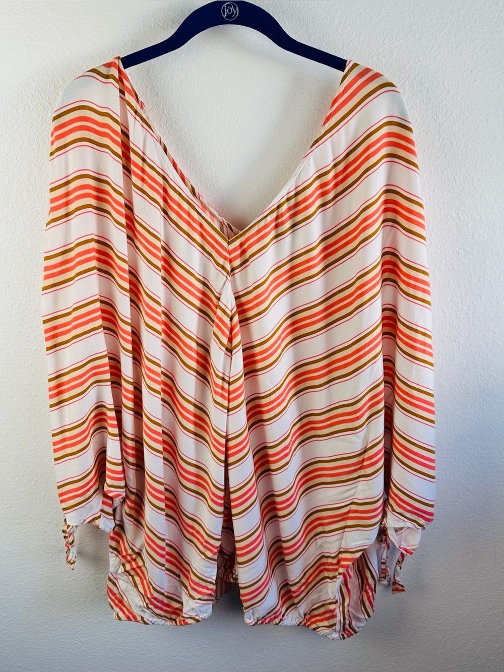 Lane Bryant Orange Tan White Stripe Dolman Sleeve Blouse Size 26/28
